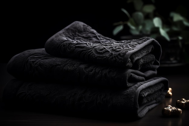 Eine Nahaufnahme eines Handtuchs auf schwarzem Hintergrund