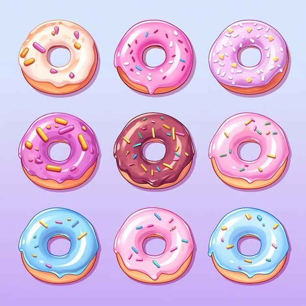 Eine Nahaufnahme eines Haufens verschiedenfarbiger Donuts, generative KI