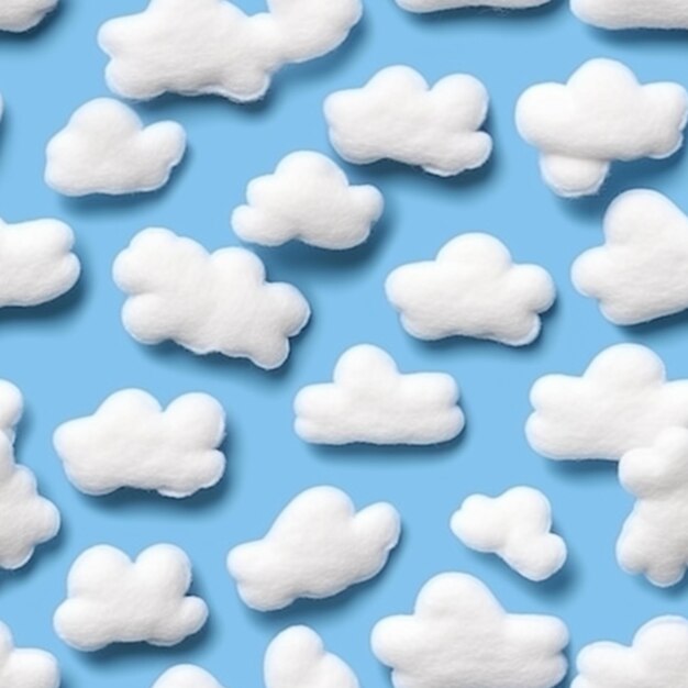 Eine Nahaufnahme eines Haufens weißer Wolken auf blauem Hintergrund, generative KI