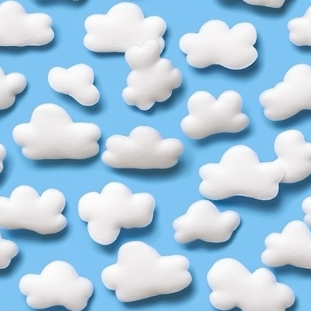 Eine Nahaufnahme eines Haufens weißer Wolken auf blauem Hintergrund, generative KI