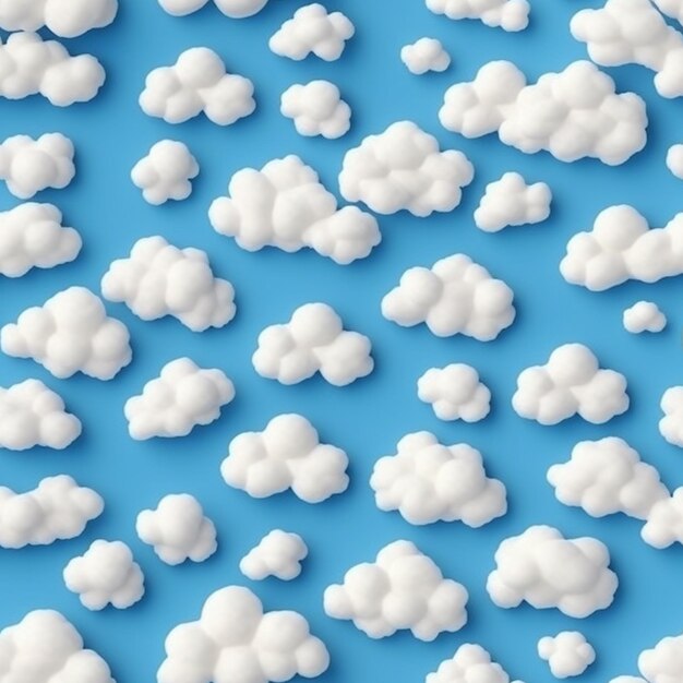 Eine Nahaufnahme eines Haufens weißer Wolken auf blauem Hintergrund, generative KI