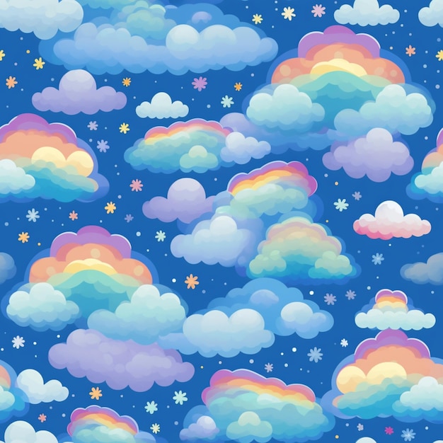 Eine Nahaufnahme eines Himmels mit Wolken und Sternen und einer regenbogengenerativen KI