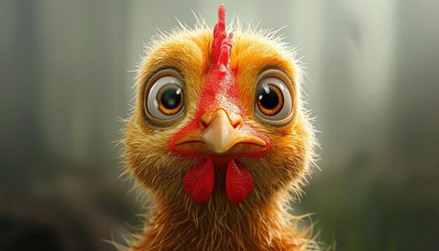 Eine Nahaufnahme eines Hühners mit großen ausdrucksstarken Augen, den Federn und dem Schnabel des Hühners