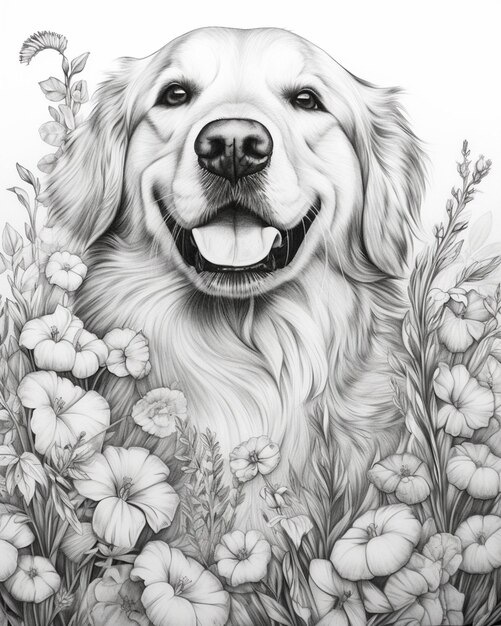 eine Nahaufnahme eines Hundes auf einem Blumenfeld