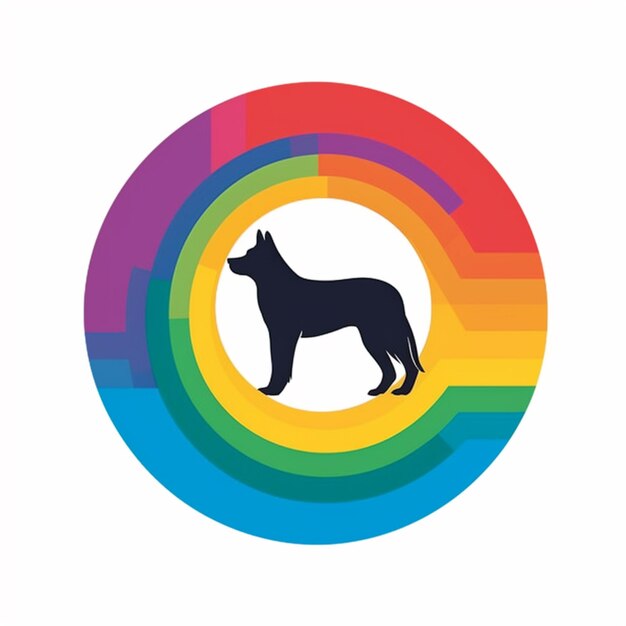Foto eine nahaufnahme eines hundes in einem kreis mit einem regenbogen-hintergrund