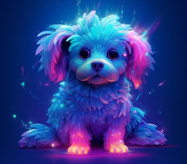 Eine Nahaufnahme eines Hundes mit einer generativen KI aus blauen und rosa Haaren