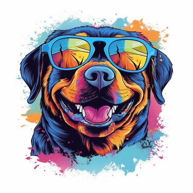 Eine Nahaufnahme eines Hundes mit Sonnenbrille auf weißem Hintergrund, generative KI