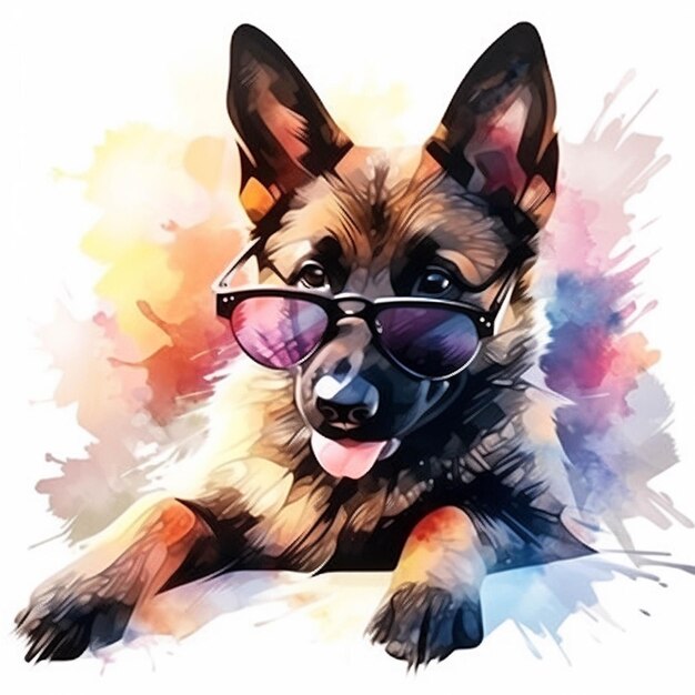 Eine Nahaufnahme eines Hundes mit Sonnenbrille auf weißem Hintergrund, generative KI