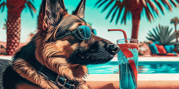 Eine Nahaufnahme eines Hundes mit Sonnenbrille und generativer KI