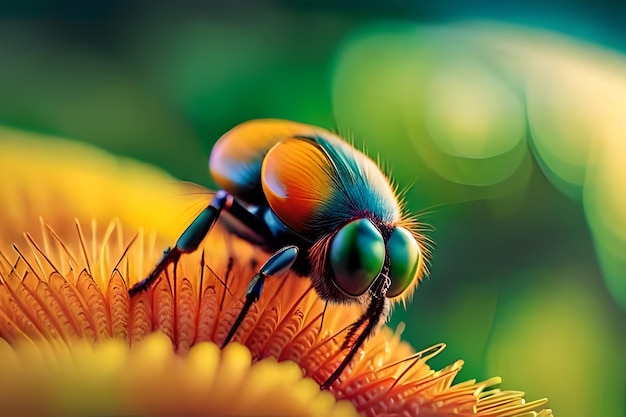 Eine Nahaufnahme eines Käfers mit grünen Augen