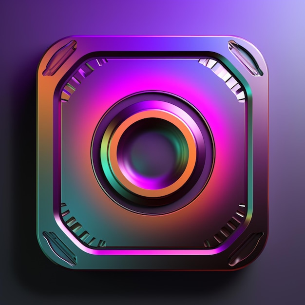 Eine Nahaufnahme eines Kameraobjektivs auf einem violetten und blauen Hintergrund, generative KI