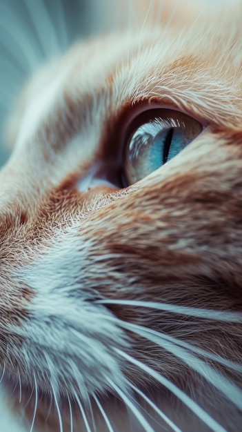 Eine Nahaufnahme eines Katzengesichts mit blauen Augen ai