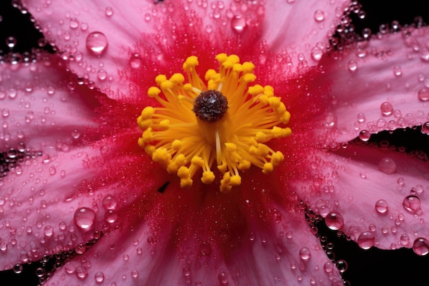 Eine Nahaufnahme eines lebendigen, explodierenden Pollen in der Mitte einer Blume