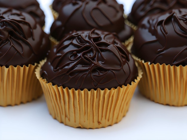 Eine Nahaufnahme eines leckeren Schokoladen-Brigadeiros, das seine cremige Textur und den intensiven reinen Schokoladengeschmack enthüllt, der von der KI erzeugt wurde