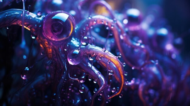 Eine Nahaufnahme eines lila Oktopus mit Wassertropfen darauf ai