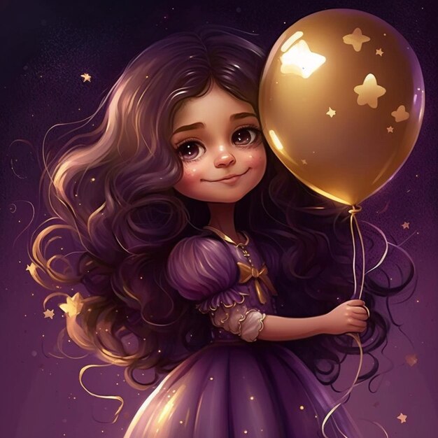Eine Nahaufnahme eines Mädchens, das einen Ballon mit Sternen darauf hält. Generative KI