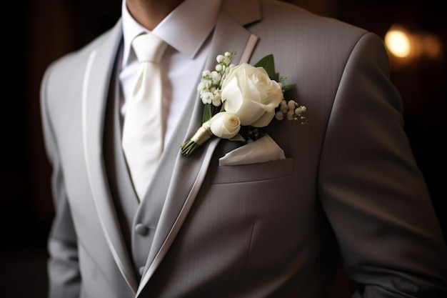 Eine Nahaufnahme eines Mannes in Anzug und Krawatte mit einem generativen Boutello-Ai