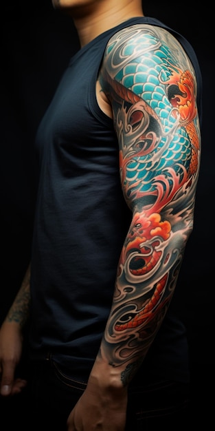 Foto eine nahaufnahme eines mannes mit einem tattoo auf seinem arm generative ai