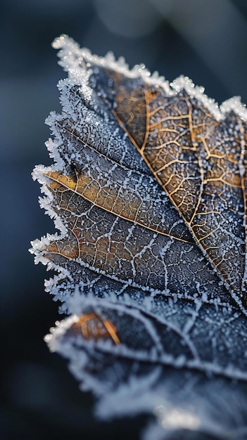 eine Nahaufnahme eines mit Frost bedeckten Blattes