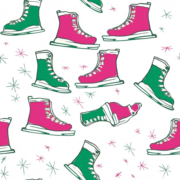 eine Nahaufnahme eines Musters aus grünen und rosafarbenen Schuhen, generative KI