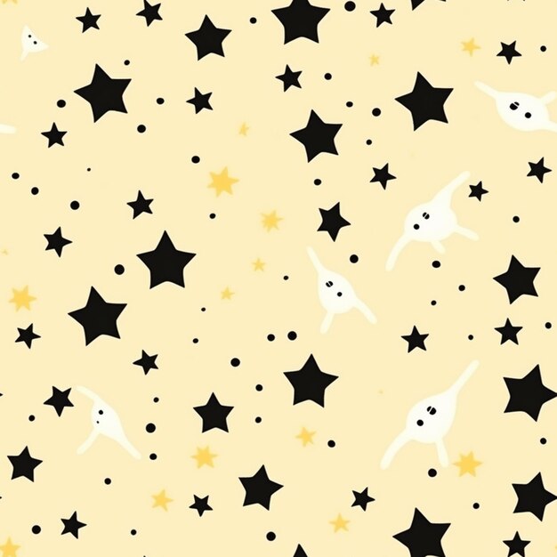 eine Nahaufnahme eines Musters aus schwarz-weißen Sternen und einer weißen Katze
