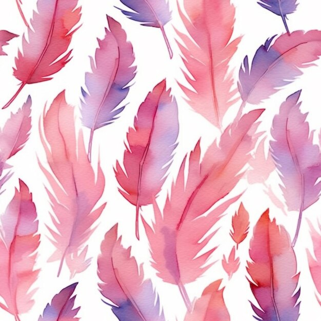 eine Nahaufnahme eines Musters von rosa und lila Federn generative ai