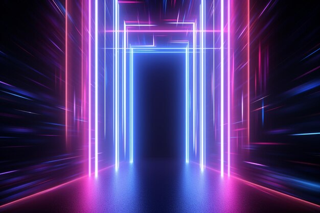 Eine Nahaufnahme eines Neontunnels mit generativer KI auf schwarzem Hintergrund