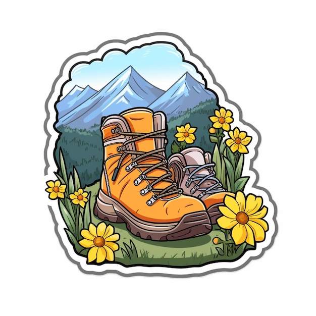 eine Nahaufnahme eines Paares Wanderstiefel mit generativen Blumen