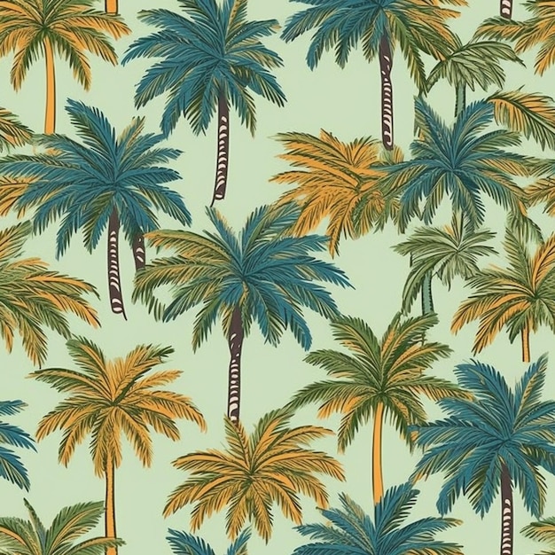 Eine Nahaufnahme eines Palmenmusters auf grünem Hintergrund, generative KI