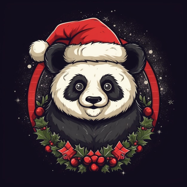 Eine Nahaufnahme eines Pandabären, der eine Weihnachtsmütze trägt. Generative KI