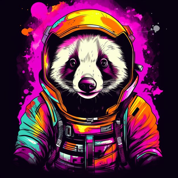 Eine Nahaufnahme eines Pandas in einem Raumanzug mit violettem Hintergrund und generativer KI