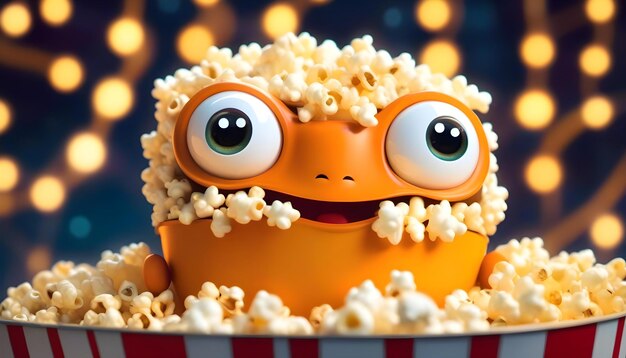 Foto eine nahaufnahme eines popcorn mit einem cartoon-gesicht