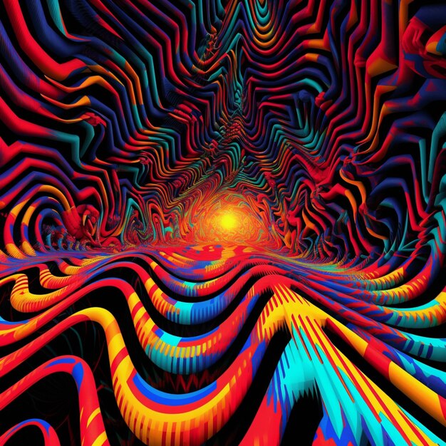 eine Nahaufnahme eines psychedelischen Gemäldes einer Sonne in einem Feld generative ai