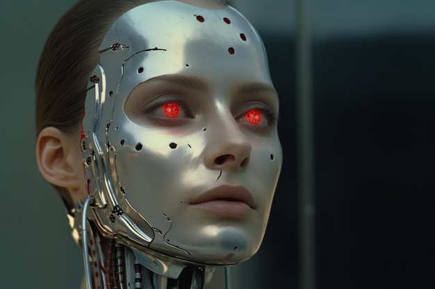 eine Nahaufnahme eines Roboters mit roten Augen