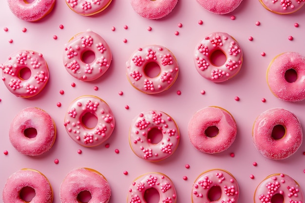 eine Nahaufnahme eines rosa Donuts mit Sprinkles auf einer weißen Oberfläche generative ai