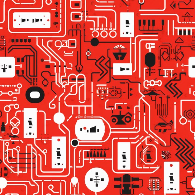 Eine Nahaufnahme eines roten Hintergrunds mit einer Reihe generativer KI-Elektrogeräte