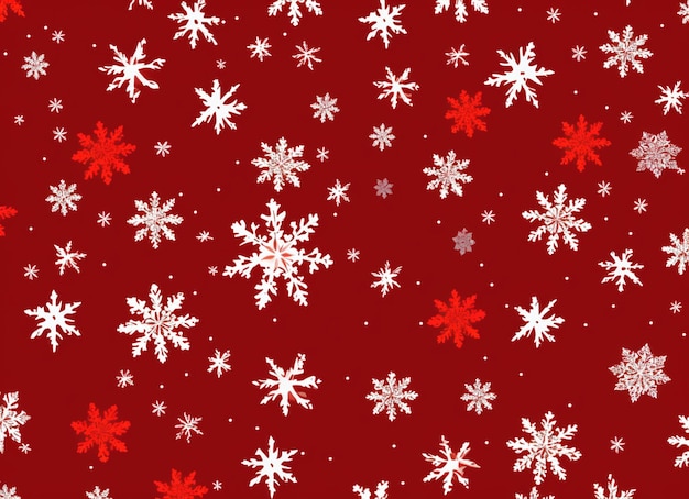 eine Nahaufnahme eines roten Hintergrunds mit Schneeflocken und Sternen, generative KI
