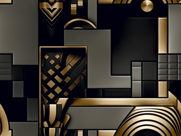 Eine Nahaufnahme eines schwarz-goldenen abstrakten Designs mit generativen Quadraten ai