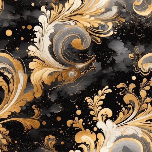 Eine Nahaufnahme eines schwarz-goldenen Hintergrunds mit wirbelnder generativer Ai