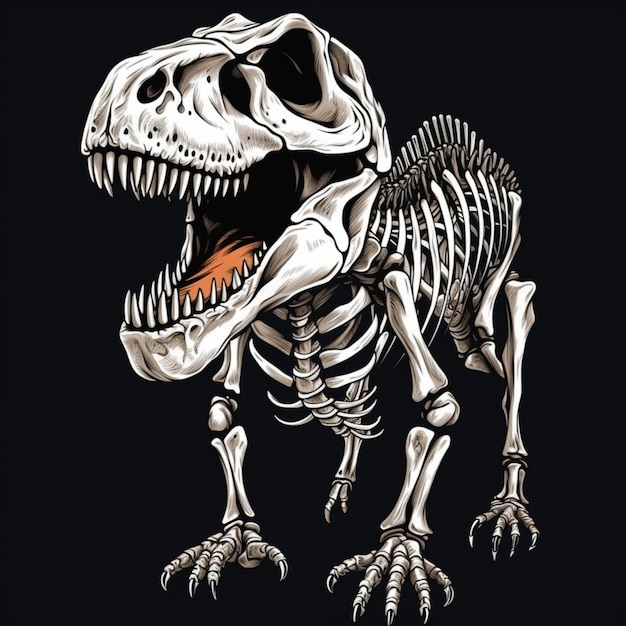 Foto eine nahaufnahme eines skeletts eines t-rex mit einer roten zunge