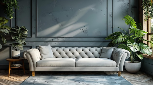 Foto eine nahaufnahme eines sofas in einem raum mit einem teppich generative ai