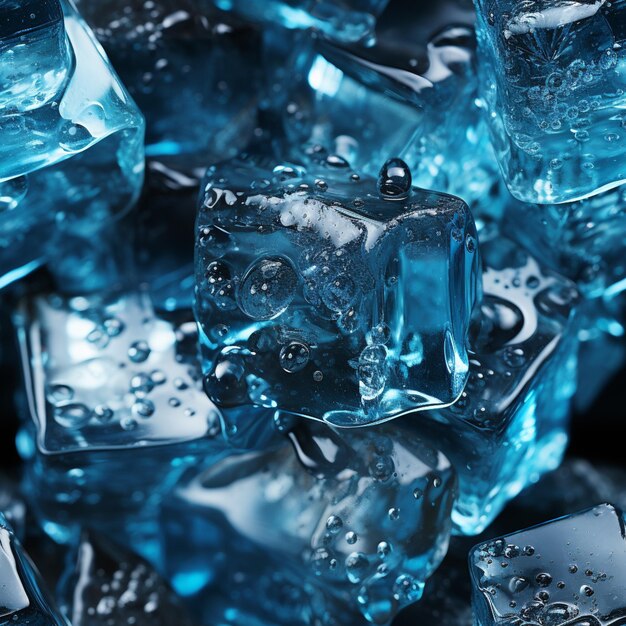 eine Nahaufnahme eines Stapels Eiswürfel mit Wassertropfen generative ai