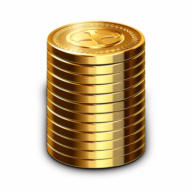 Eine Nahaufnahme eines Stapels Goldmünzen auf einer weißen, generativen Oberfläche