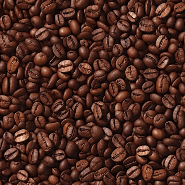 eine Nahaufnahme eines Stapels Kaffeebohnen mit einem braunen Hintergrund.