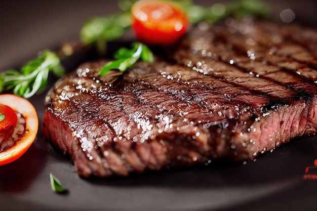 Eine Nahaufnahme eines Steaks auf einem Teller mit generativer KI