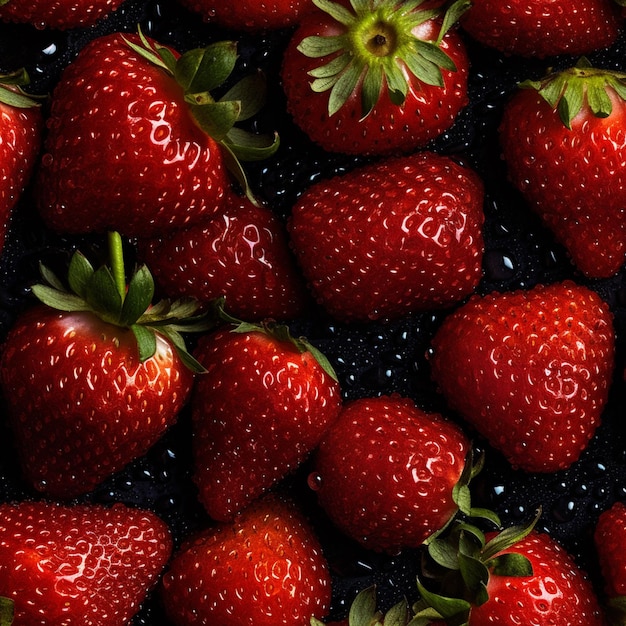 Eine Nahaufnahme eines Straußes Erdbeeren, der auf einem Tisch sitzt. Generative KI