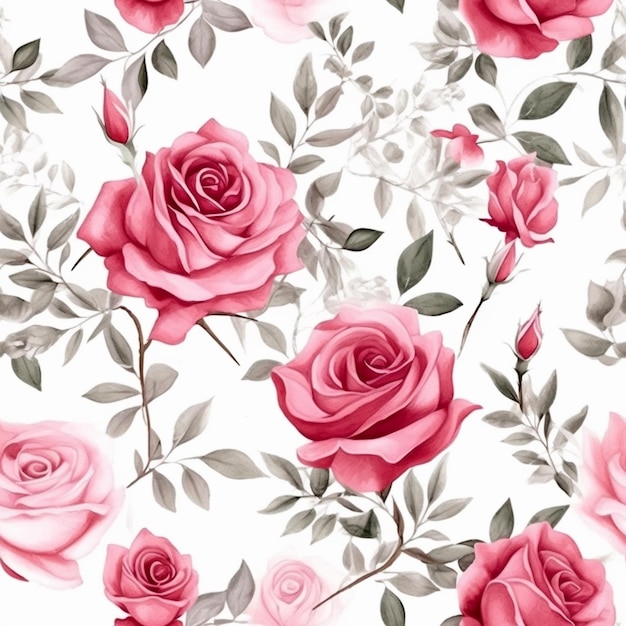 Eine Nahaufnahme eines Straußes rosa Rosen auf weißem Hintergrund, generative KI