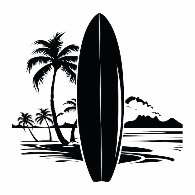 eine Nahaufnahme eines Surfboards mit Palmen am Strand generative ai