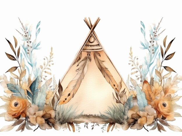 eine Nahaufnahme eines Teepee mit Blumen und Blättern