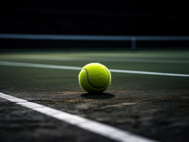 eine Nahaufnahme eines Tennisballs auf einem Tennisplatz in der Nähe